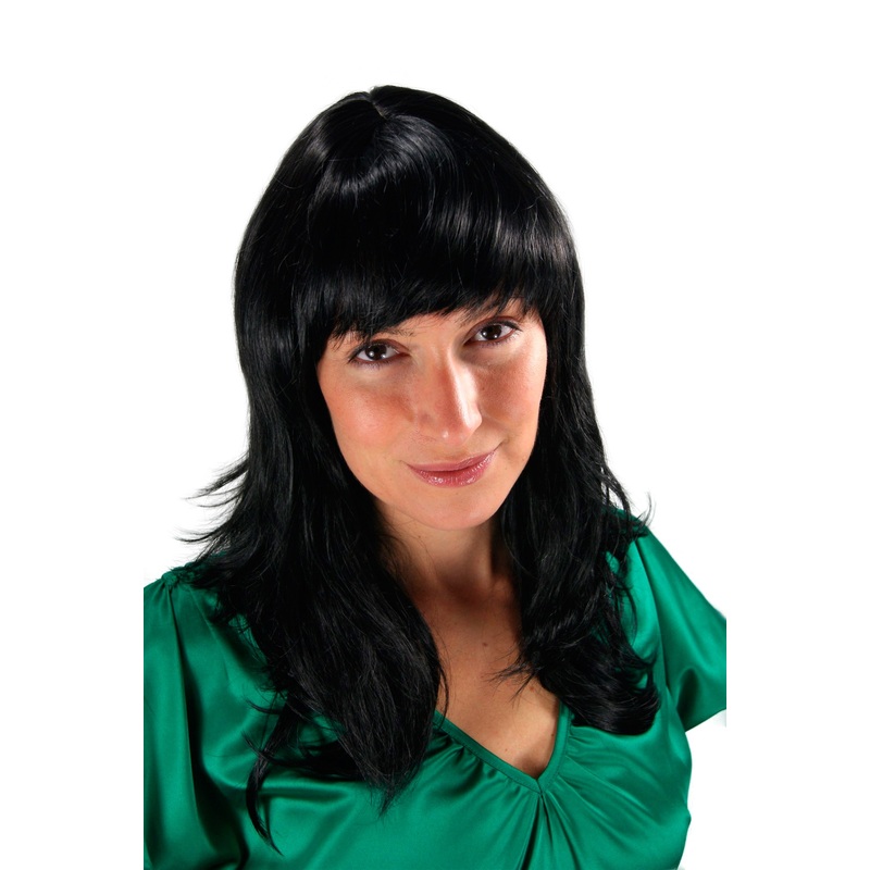Lady women wig fringe straight layered cut black medium length 50 cm 1548