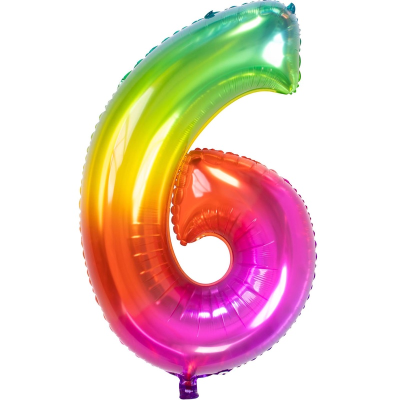 Number 6 Super Rainbow Foil Balloon 86cm