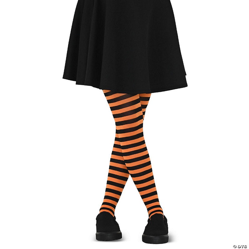 Skeleteen Black and Orange Tights – Striped Nylon Stretch Stocking Accessories for Every Day and Costumes for Men, Women and Teens