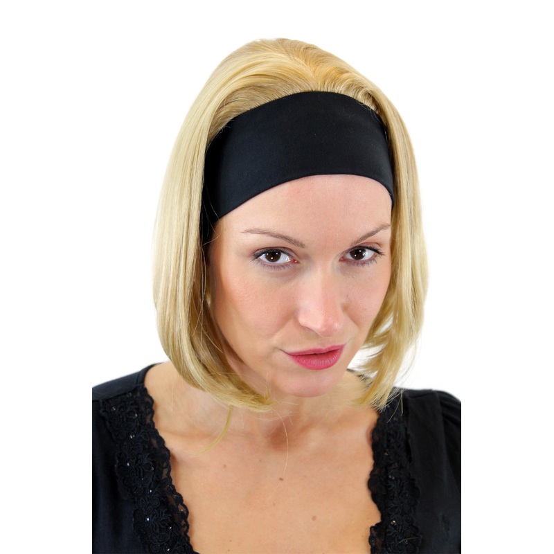 Lady 3/4 Wig on black headband medium length straight light blond GFW948H