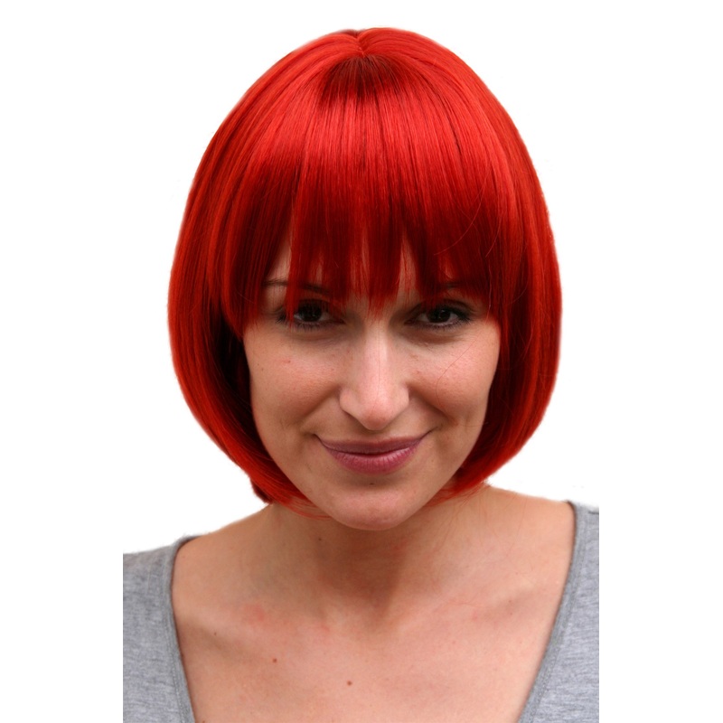 Lady women wig Bob sexy red Burlesque femdom fringe bangs straight 742