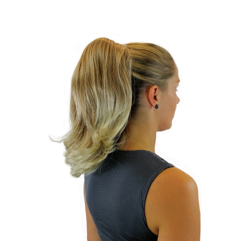 Ponytail Hairpiece extension medium length straight wavy tips blond mix 0265