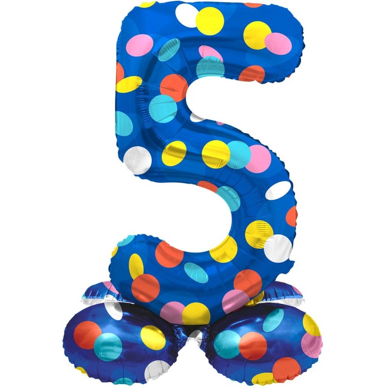 Standing number 5 balloon confetti rain 41cm