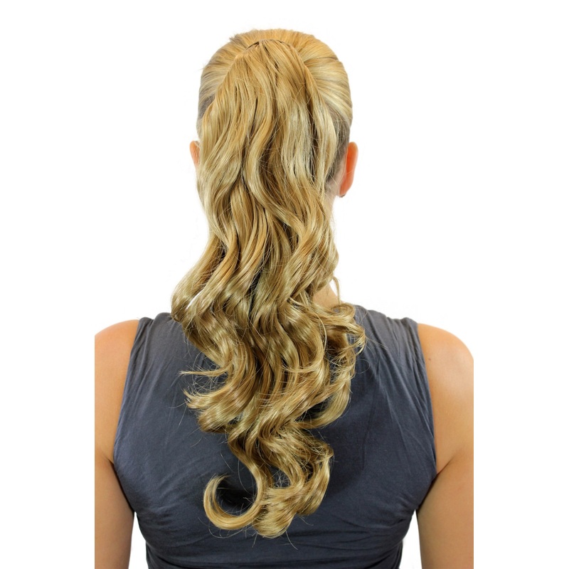 Hairpiece Ponytail comb snapwrap long wavy slightly curled dark blonde ROSY-22