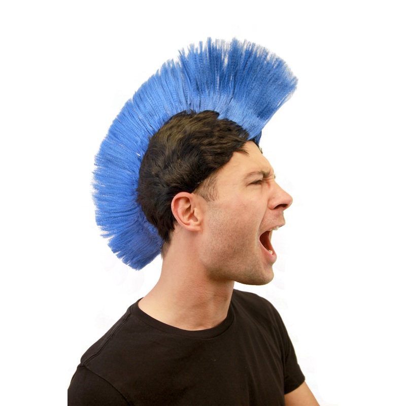 Party Wig Mohawk Punk Spartan blue on black Anarchy Men Women LM-420-P103/PC3