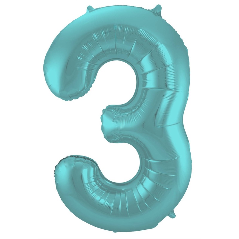 Aqua number 3 foil balloon 86cm