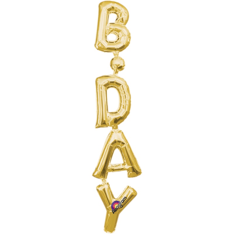 Foil balloon lettering B-Day vertical in gold 20x96cm