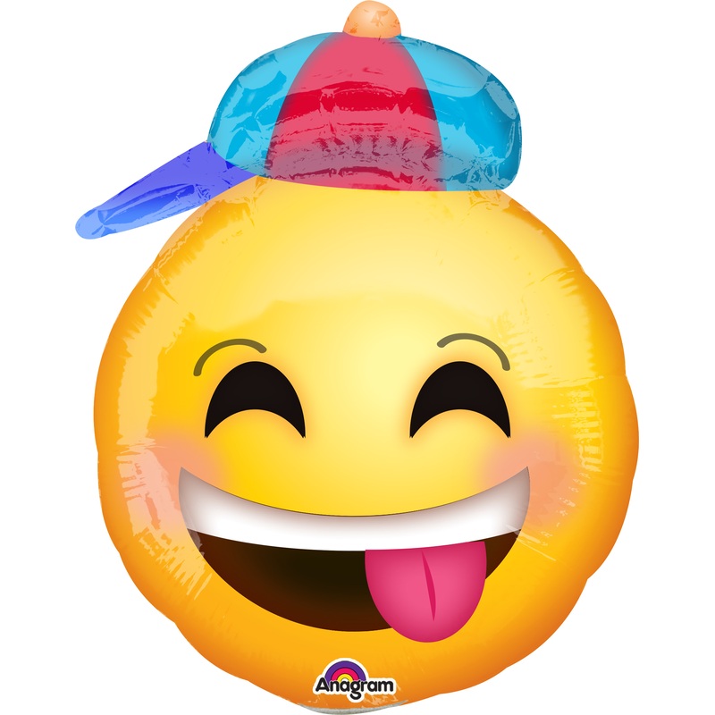 Stick balloon laughing smiley with cap