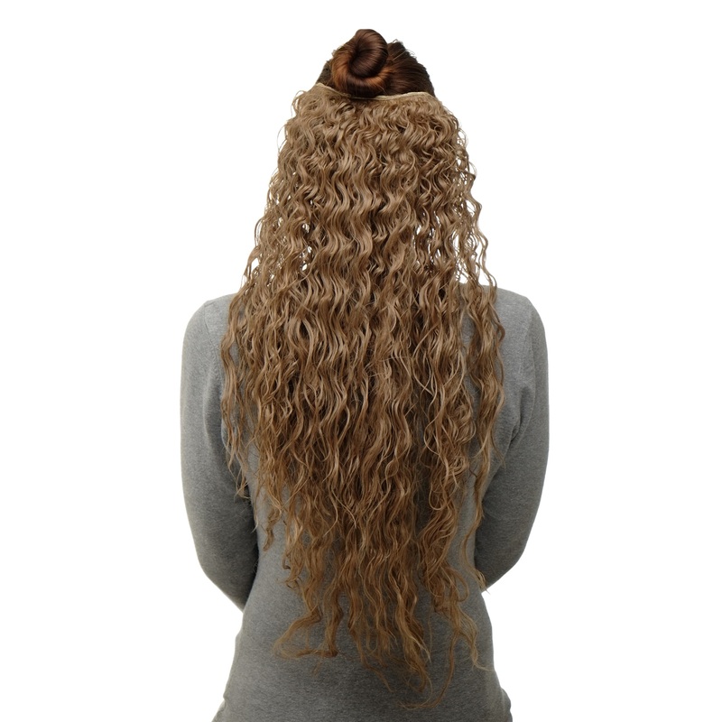 Half Wig Clip-In Extension very long curly curls oily wet-look honey blond H9311
