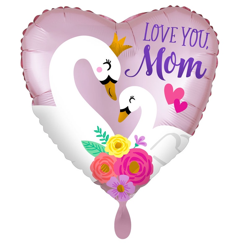 Love you Mom swan heart foil balloon 43cm