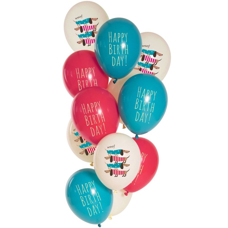 12 B-Day Doggy Balloons 33cm