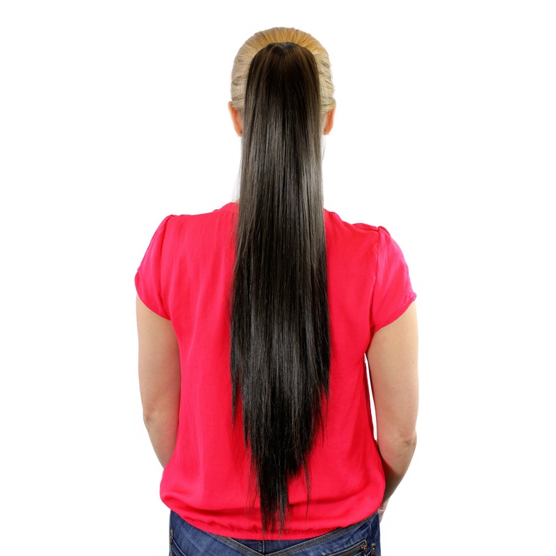 Ponytail Hairpiece extension very long straight medium ash brown XF-6464-8