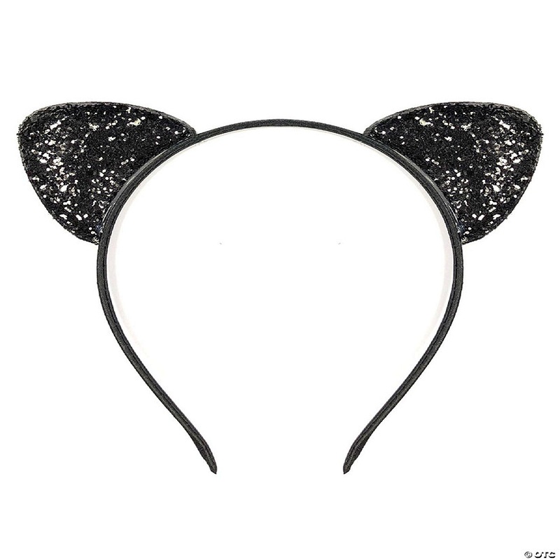 Wrapables Cosplay Costume Headband, Party Headwear, Glittery Black Cat Ears