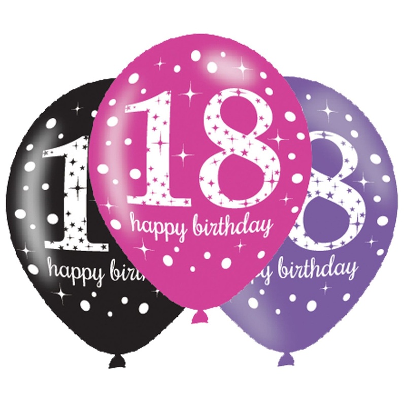 6 pink 18th birthday balloons 27.5cm