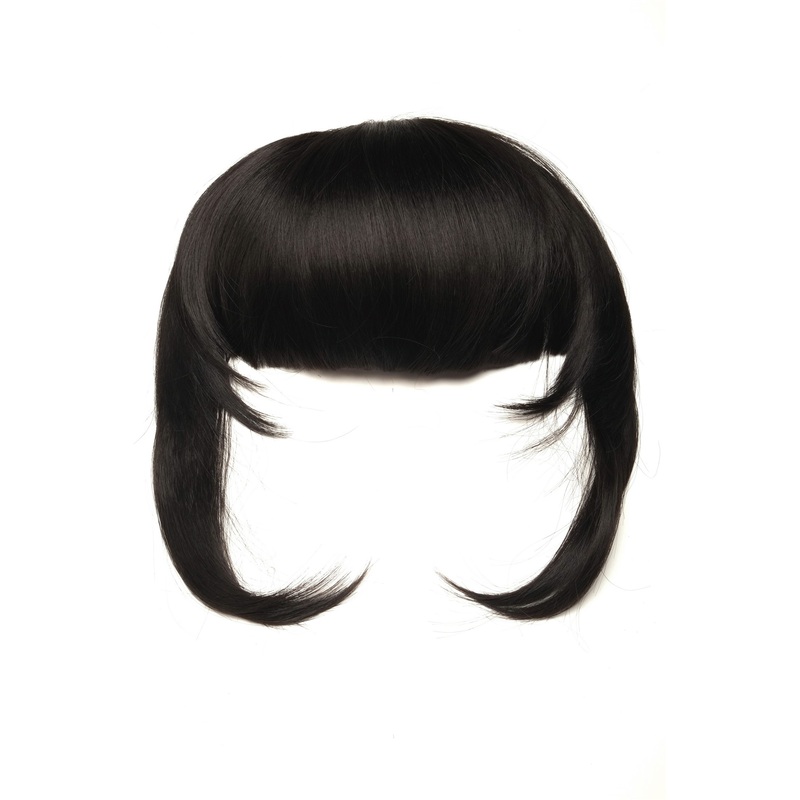 Hair Piece Clip in Bangs Fringe long framing strands synthetic off black Q-055-2