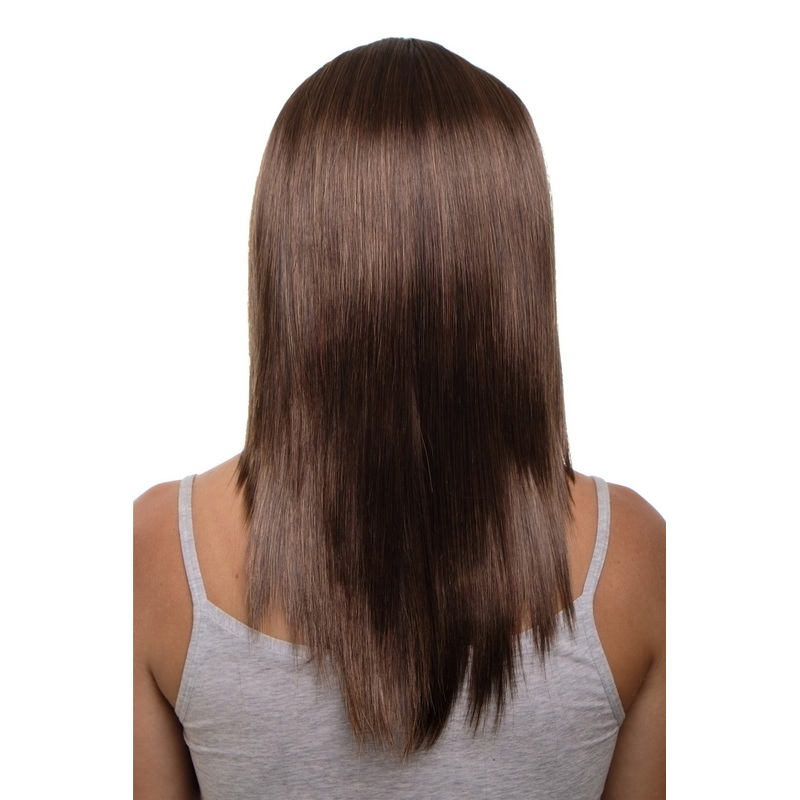 Hairpiece half wig clip-in extension 5 clips long straight reddish brown HD1401