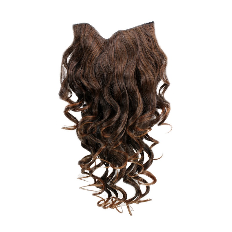 Hairpiece Halfwig 7 Clip In Extension long curls curled chestnut brown mix H9503