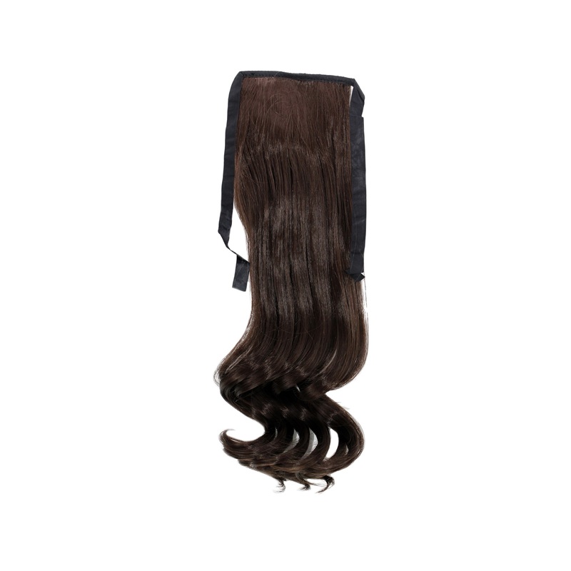 Hairpiece slim Ponytail Pigtail Earth Brown Wavy Ribbon + Clip Fastening YZF-TC18-6