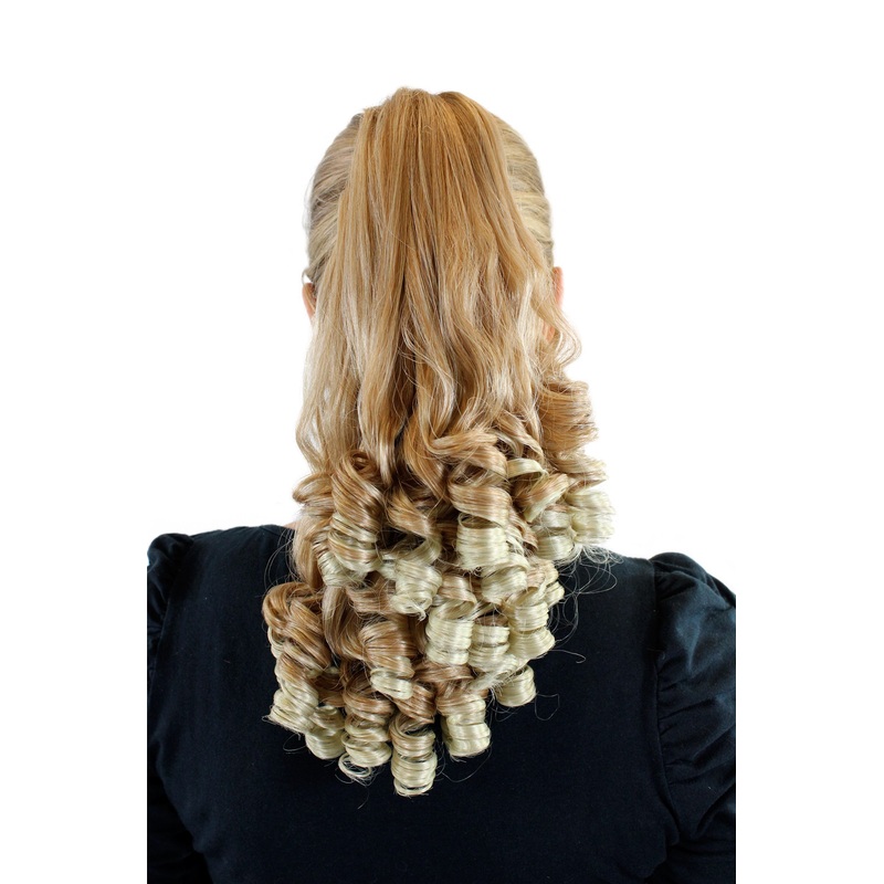 Ponytail Hairpiece medium length curled ringlets blond platinum tips FW-T164
