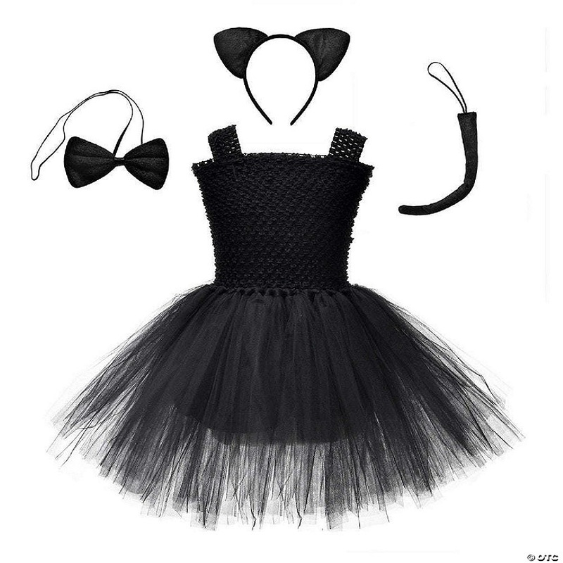 Mykids-Usa – Children’S Halloween Cat Mesh Tutu Dress & Jewelry Set – Black – Kids L (120-130)