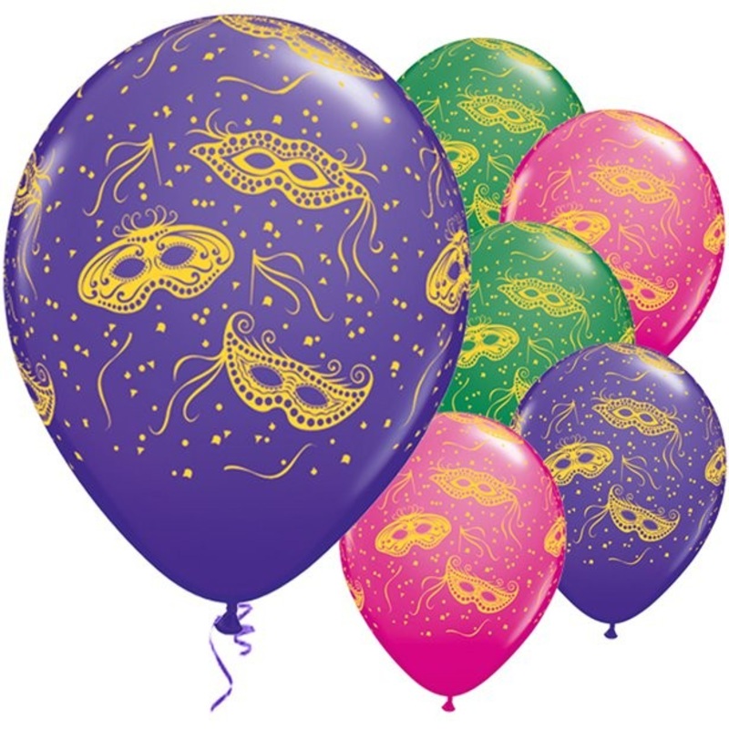 25 Mardi Gras masks balloons 28cm