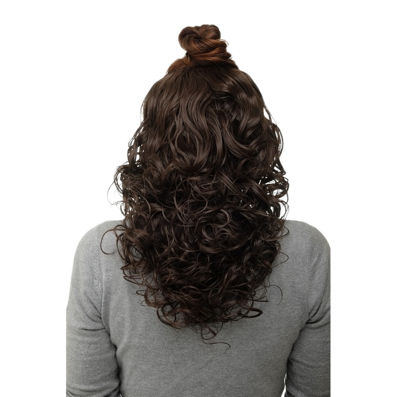Hairpiece 7 Clips Hair Extension Half Wig Curls Medium Brown H9312-6
