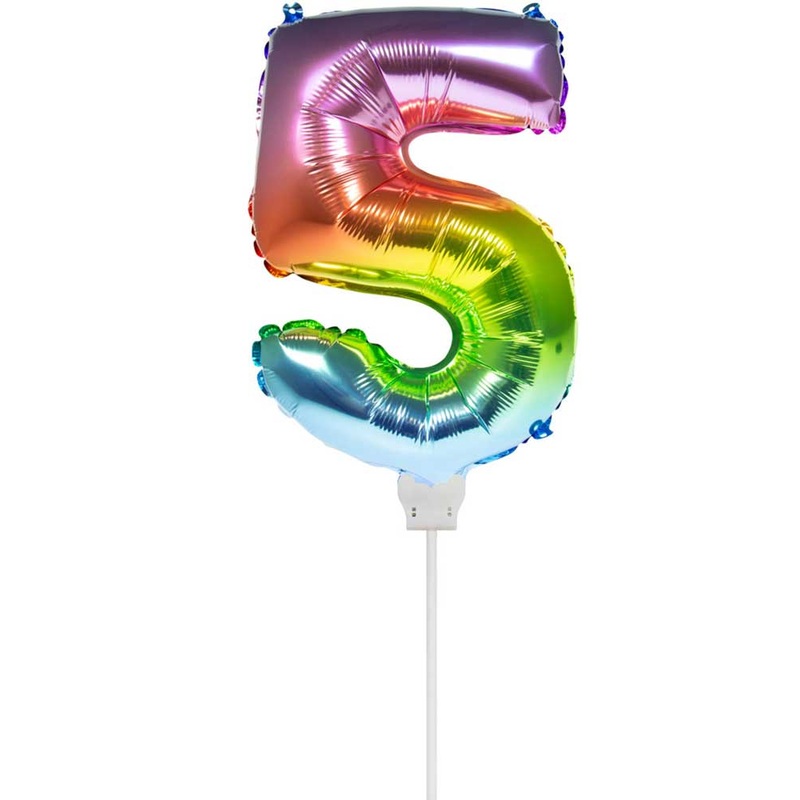 Number 5 Rainbow Stick Balloon 36cm