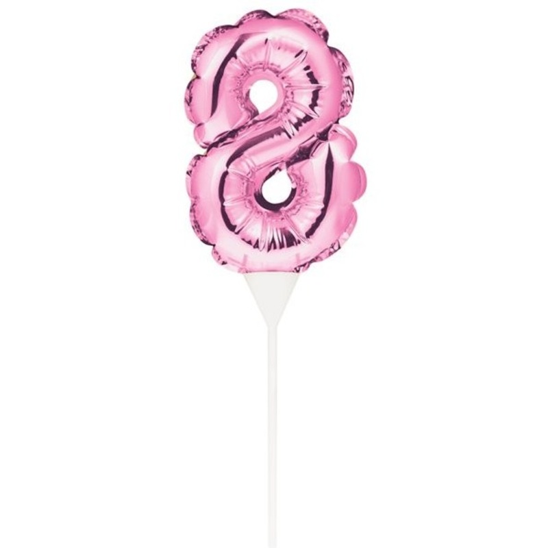Pink number 8 balloon cake decoration 13cm