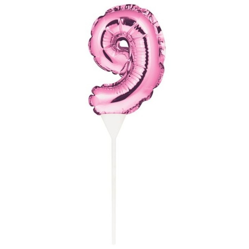 Pink number 9 balloon cake decoration 13cm