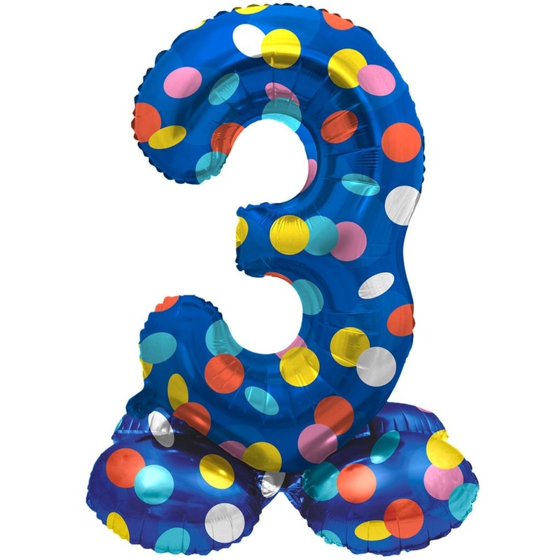Standing number 3 balloon confetti rain 72cm
