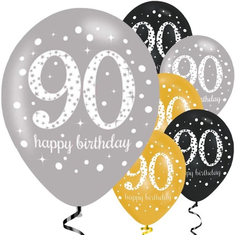 90th birthday 6 latex balloons 28cm