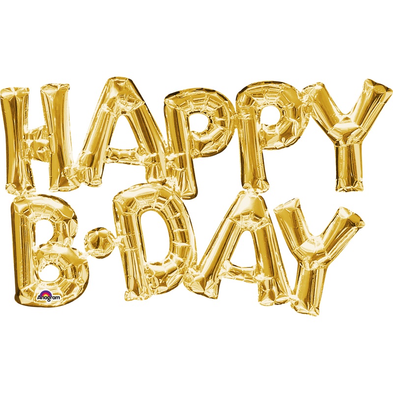 Foil balloon lettering Happy B-Day in gold 76x48cm