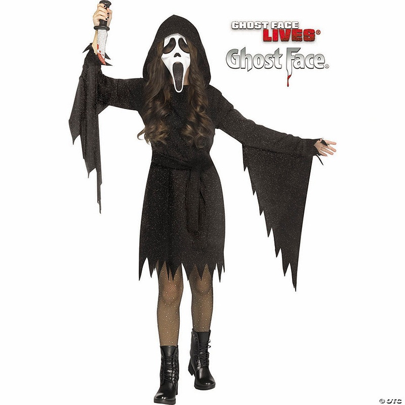 Kids Ghost Face Glitter Bling Hooded Dress Costume