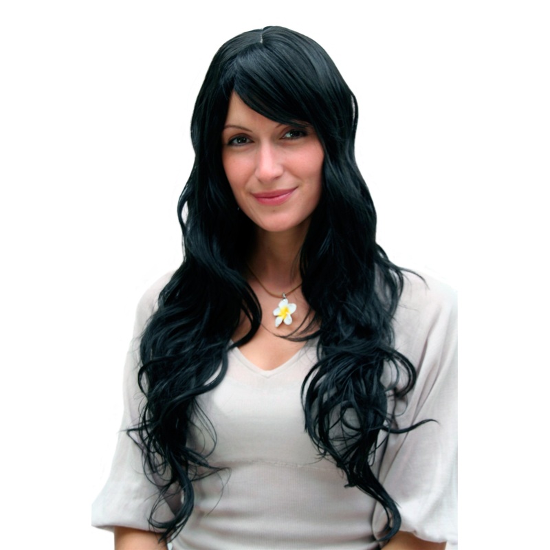 Lady women wig stunning wavy lto slightly curled very long black 9317