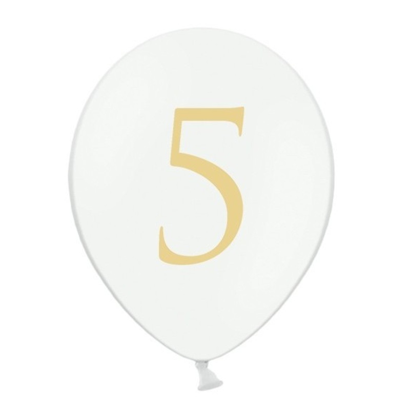 50 white balloons golden number 5