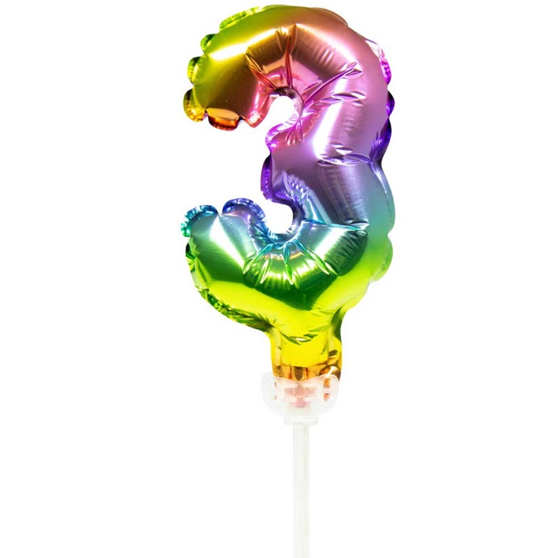 Rainbow cake decoration balloon number 3