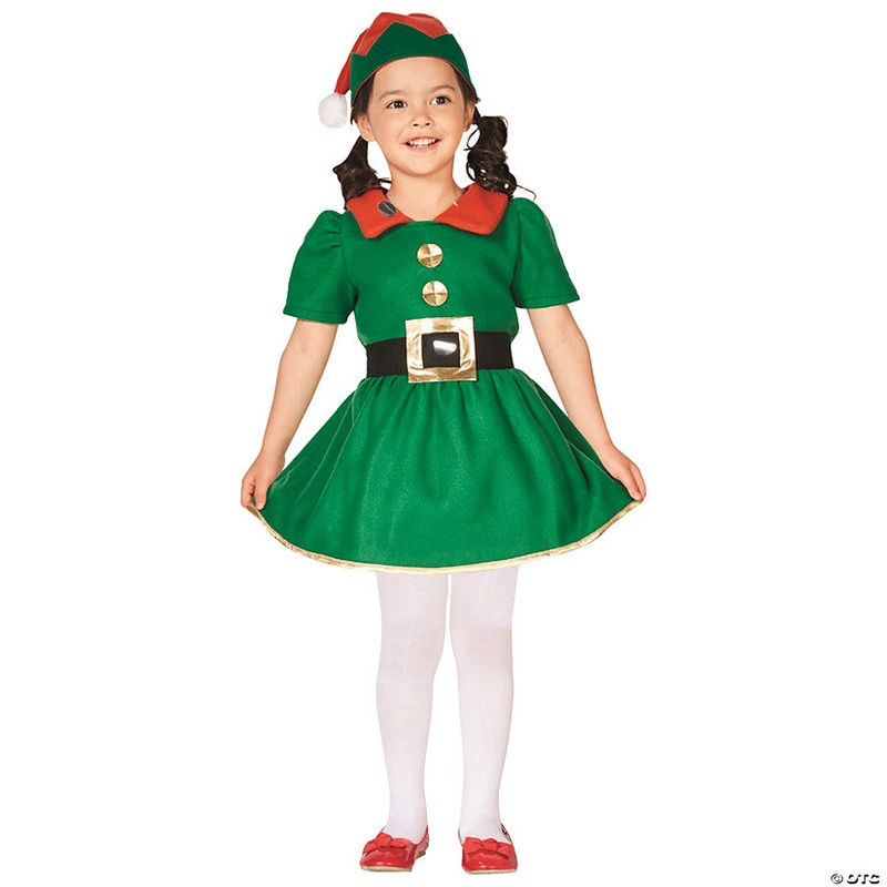 28 Green and Red Girl’s Elf Christmas Costume – 6-8 Years