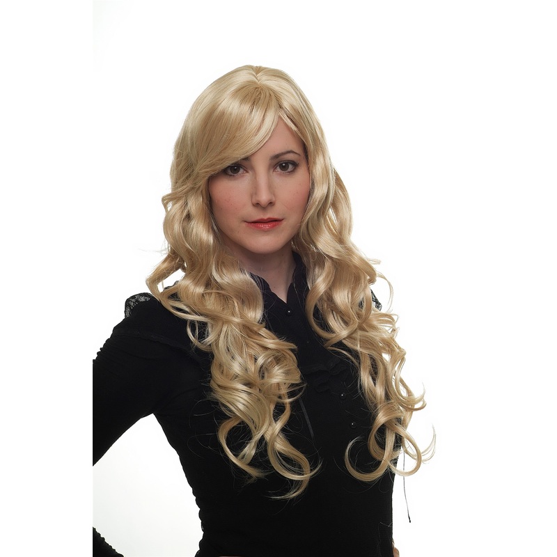 Lady women wig very long wavy long fringe for side parting light blonde 9204S