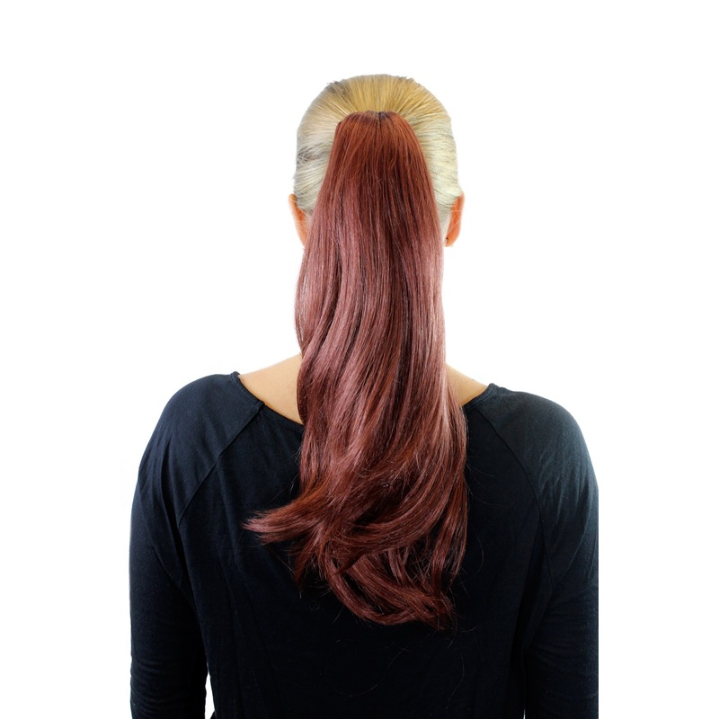 Ponytail Hairpiece extension long straight dark red buttterfly claw grip XF-0063A-35