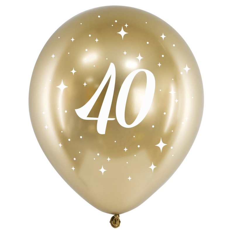 6 Glossy Gold Number 40 Balloon 30cm
