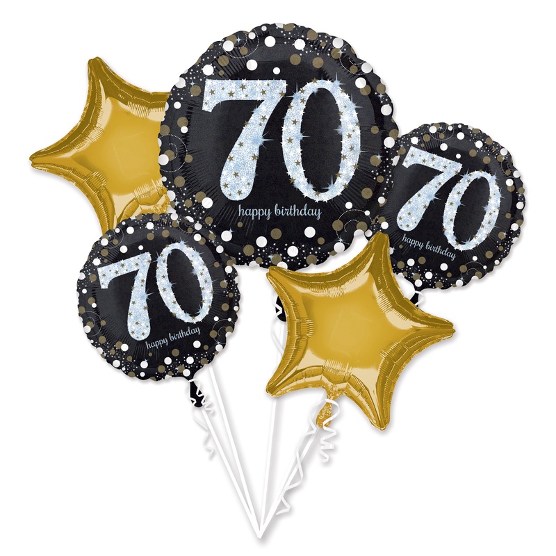 Golden 70th birthday balloon bouquet