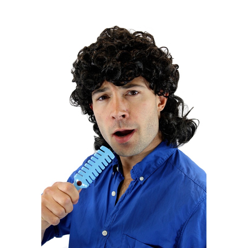 Halloween Carnival Wig men women curly curled black Kenny mullet 70’s 80’s 3751