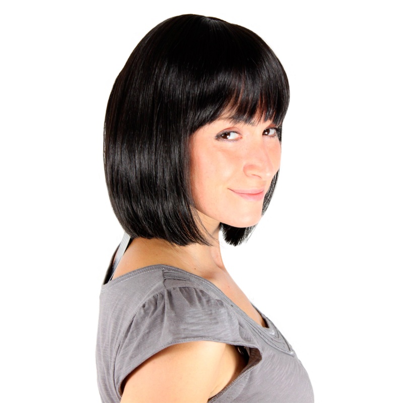 Lady women wig short straight Long Bob fringe bangs off black Mia 7803