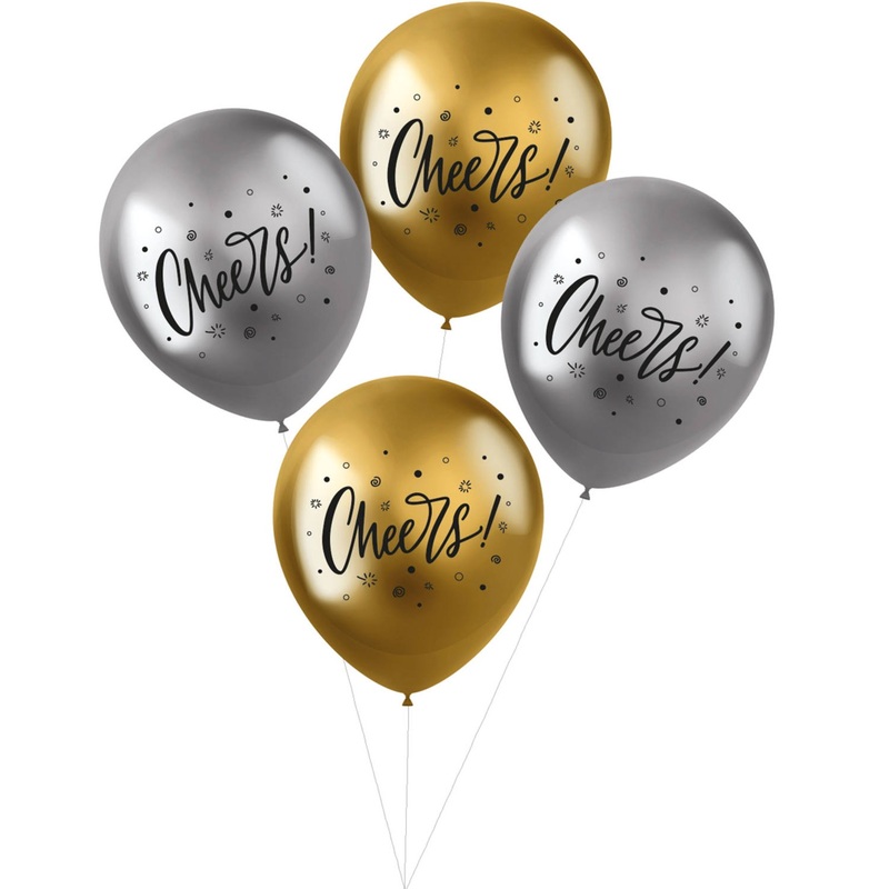 4 Metallic Cheers balloons 33cm