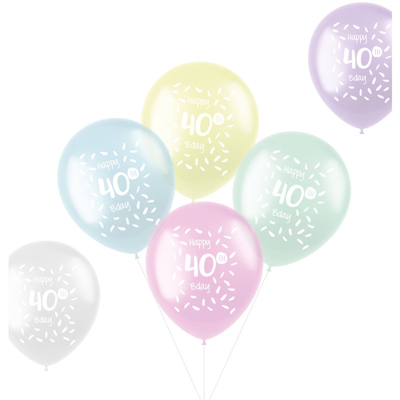 6 Happy 40th B-Day latex balloons 33cm