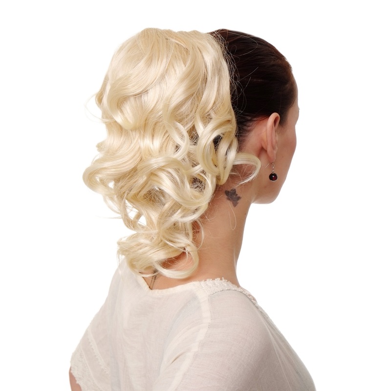 Hairpiece Ponytail comb draw string short wavy voluminous blond mix JL-3023