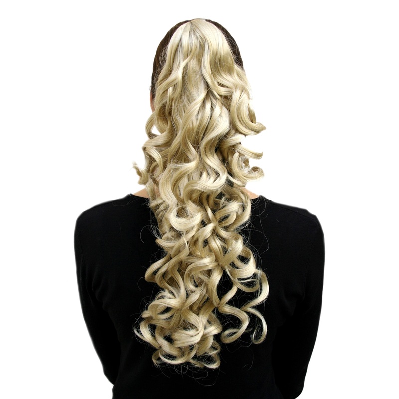 Hairpiece Ponytail Extension clamp long curls curled light blonde NC-218-202