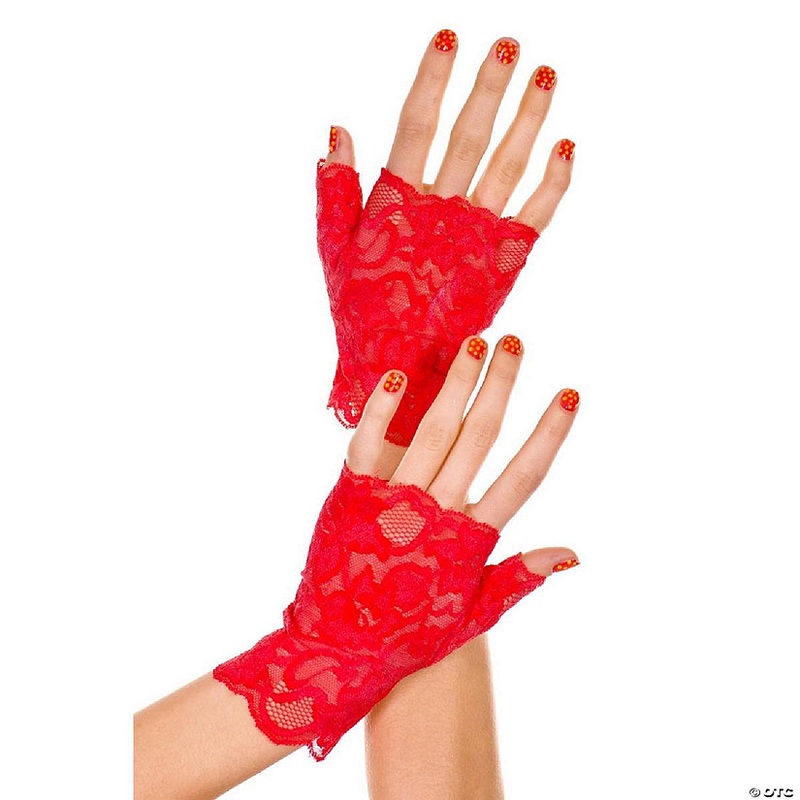 Music Legs 416-RED Lace Fingerless Gloves – Red
