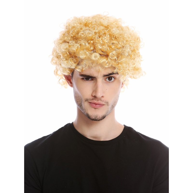 Wig Men Women Halloween Fool Foolish frizzy curls curled short afro blond PW0186