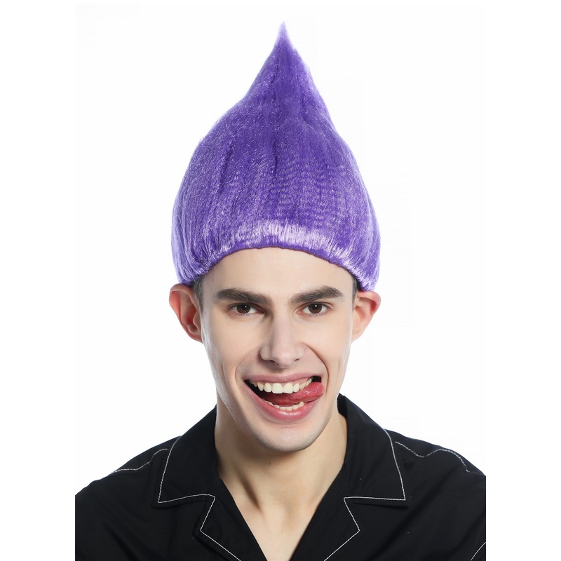 Wig Men Women teased raised pointy purple closed flower bud troll puck CW-057